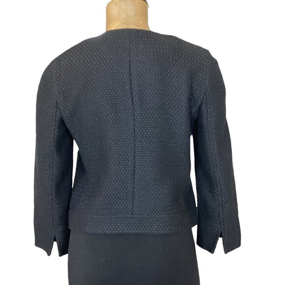 Ann Taylor Zip Retro Cropped "Lady" Tweed Jacket Sz 2 Black 287C - Picture 6 of 10
